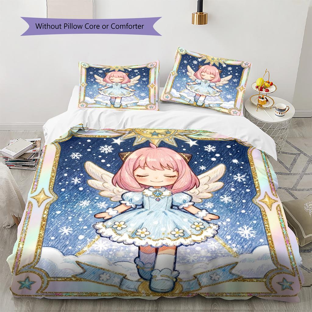 Anya Forger Pattern Bedding Quilt Set Quilt Cover Pillowcase Home Decoration Birthday Gift (1 * Duvet Cover + 2 * Pillowcase, Without Core)