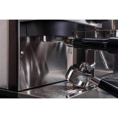La Mellow Hybrid Portafilter 58mm for E61 Group Head Espresso Machines, Bottomless with Double Spout, Removable Blind Filter Basket Included