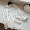 Flax temperament simple and versatile lapel single-breasted long-sleeved loose shirt women