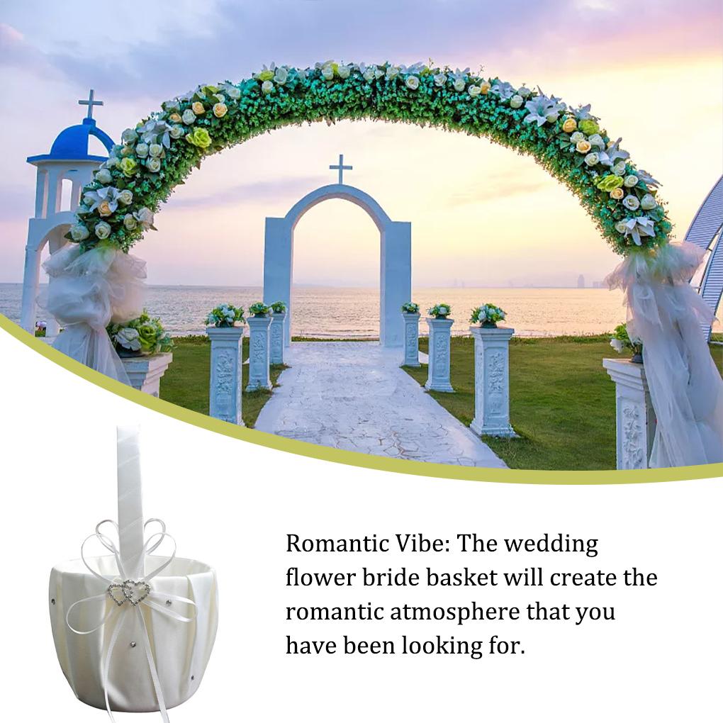 White Flower Girls Basket Pearl Simple Wedding Basket For Flower Bride/Kids Hand Held Wedding Ceremony Party Decorations