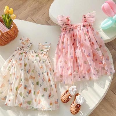 Heart Print Mesh Princess Dress - 2025 Kids' Summer Tutu