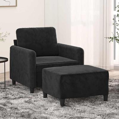 Vidaxl Armchair with Footrest, Black, 60 Cm, Upholstered In Velvet