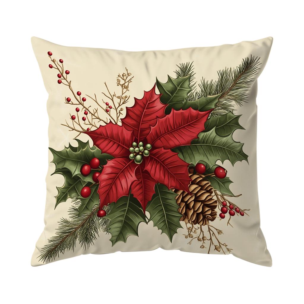 Christmas Bishop Poinsettia Pillowcase Bedroom Sofa Cushion Cover 100% Polyester Living Room Cushion Pillowcase Home Decor