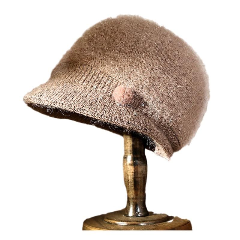 Autumn and winter women's knitted hat thickened ear protector mother warm hat rabbit hair blended wool hat go out cold