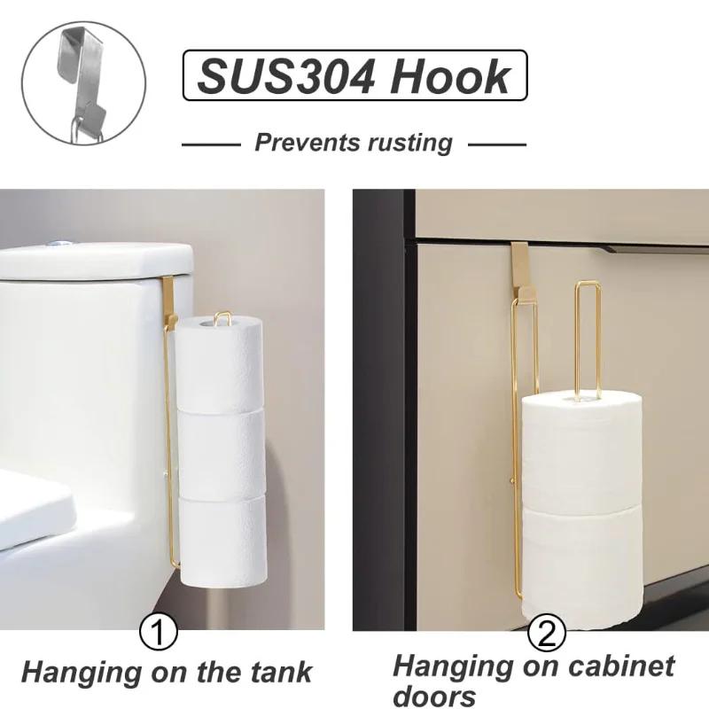 1PCS Metal Toilet Paper Holder Wall Mounted - Luxury Bathroom Tissue Roll Stand with Hooks for Kitchen/Bath Space Saving Design