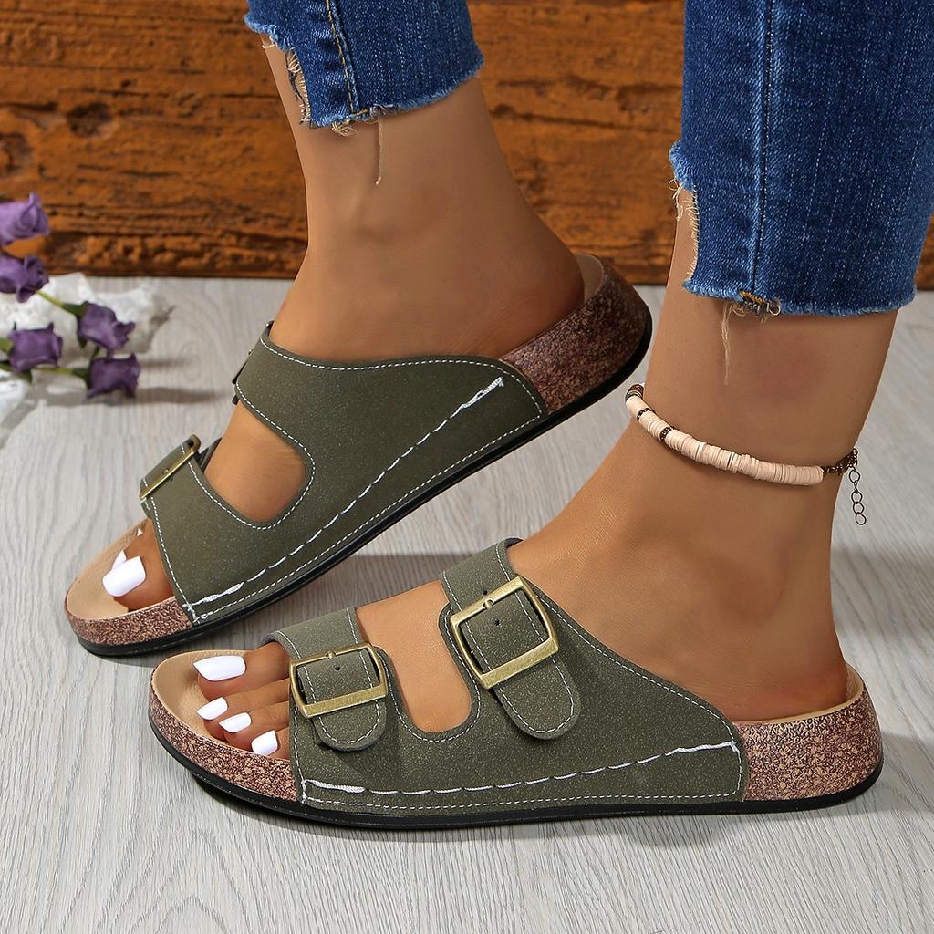 Fashion Cushion Outdoor Shoes Adjustable Buckle Cork  Slides for Sandals with Comfortable Arch Support Sandals Retro Women Men Sandals