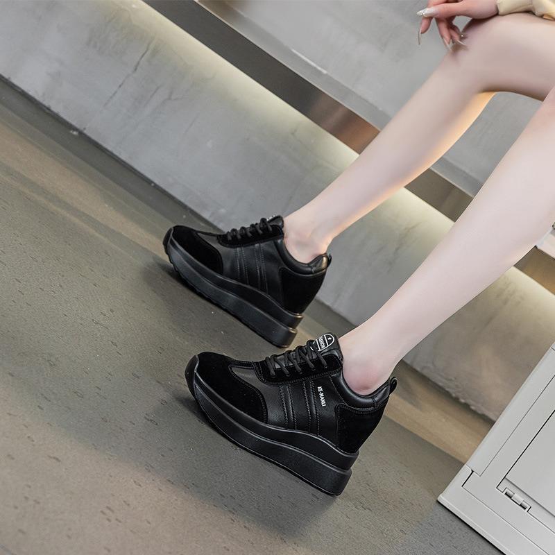 10 inner height increase white shoes women's spring new leather thick-soled small man thin light mouth wedge heel women's shoes