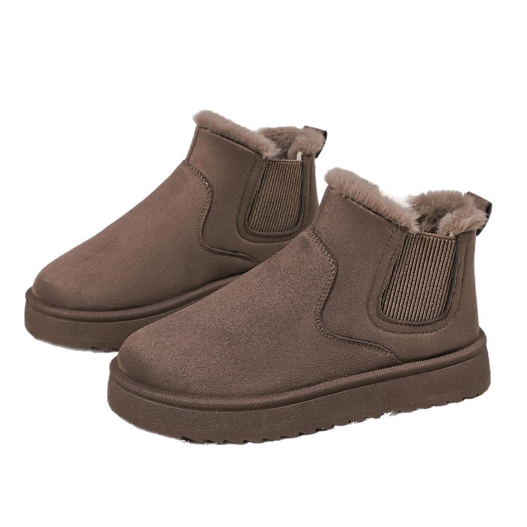 Foreign trade large size snow boots women's autumn and winter solid color flat bottom velvet thickened warm one-pedal cotton boots cotton shoes