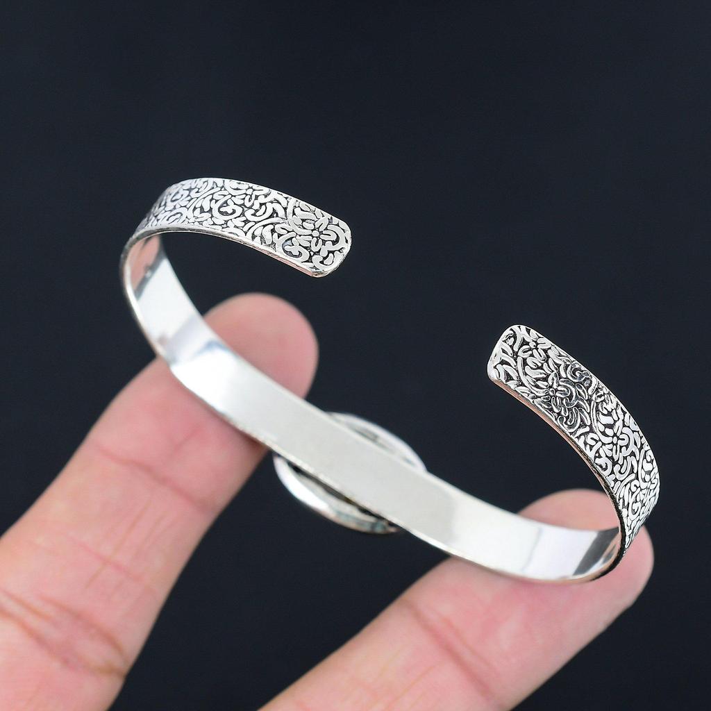925 Sterling Silver Oval Golden Rutile Stone Sister Art Deco New Bangle Bracelet