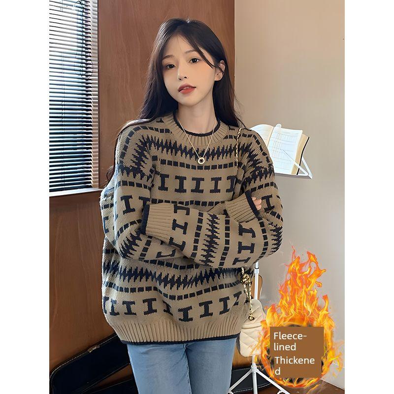 

Base Sweater Female Fall and Winter High School Junior High School Student Fleece-lined Thickened Inner Wear Youth 12 Years Old 15 Girl 13 Knitwear Khaki L([Recommended 55.50 kg-60.00 kg]])