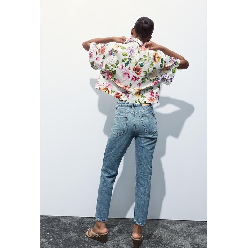 Summer New Product Women's Clothes Lapel Short Sleeve Dignified Flowers Print Poplin Cotton Short Shirt 3652340