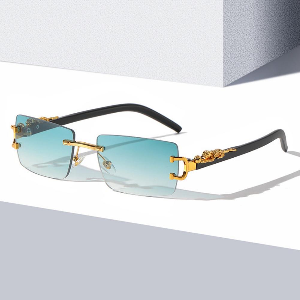 Rectangle Sunglasses For Women Men Rimless Retro Metal Square Sun Glasses With Animal Decoration For Outdoor Party Club
