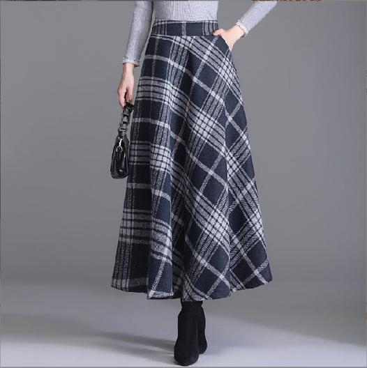 Plaid Print High Waist Skirt Casual Ruffle Hem Midi Skirt Women's Clothing