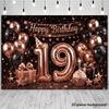 2D Black Rose Gold 19th Birthday Backdrop Shiny Glitter Number 19 Photography Banner