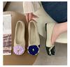 Women's Plus Size Bow Flower Color-block Square-toe Flat Shoes