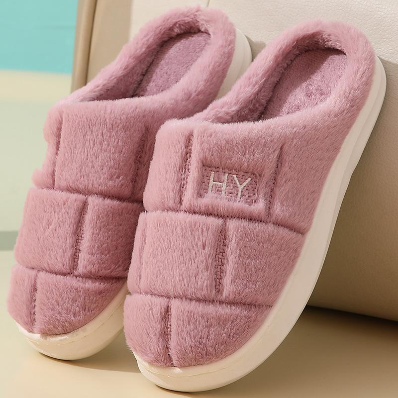 Male Winter Cotton Home Slippers Anti Slip Thick Sole Warm Floor Couple Slippers Female