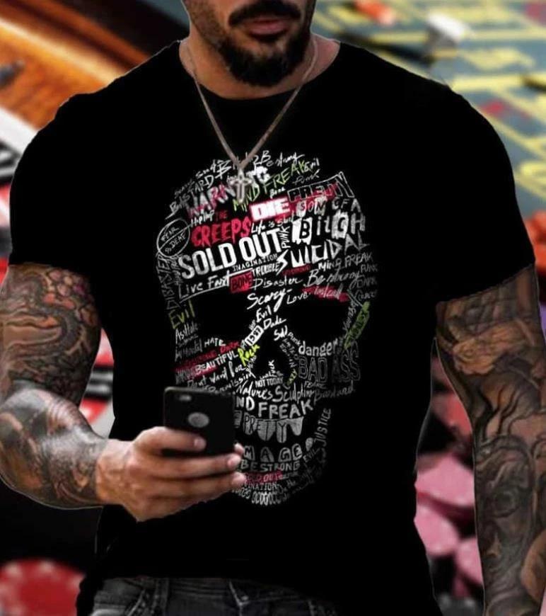 

Skull skull 3D streetwear T-shirt costumes polyester black New 2XL