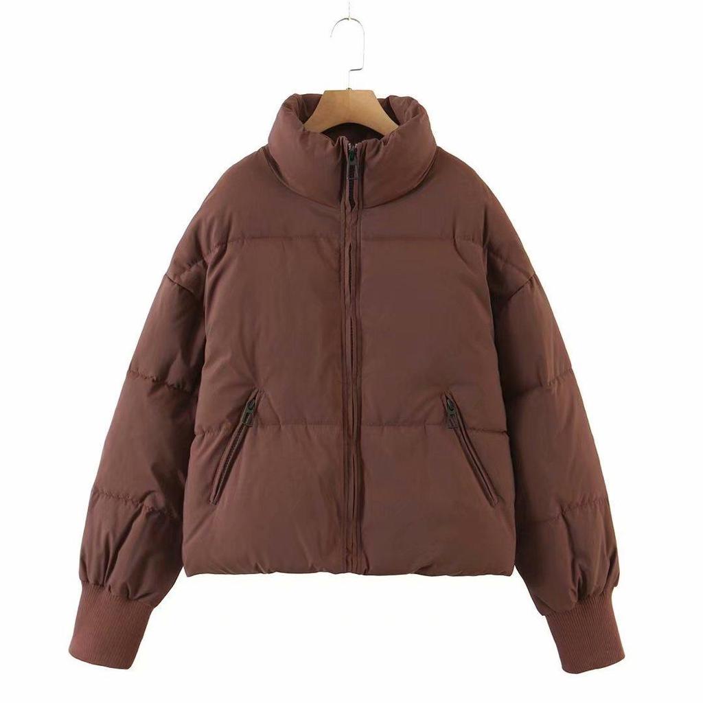 Women's Winter Stand Collar Puffer Jacket Baggy Short Padded Down Coats Cropped Puffer Long Sleeve
