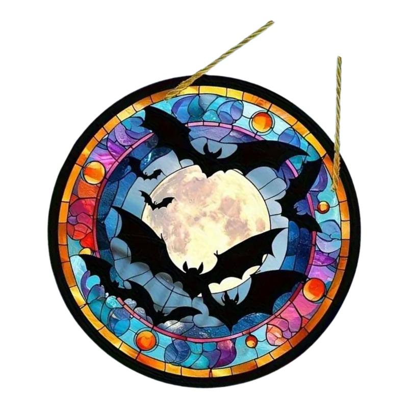 Halloween Bat Stained Glass Suncatchers Window Hangings Colorful Glass Panel Wall Art Decors Housewarmings Gift