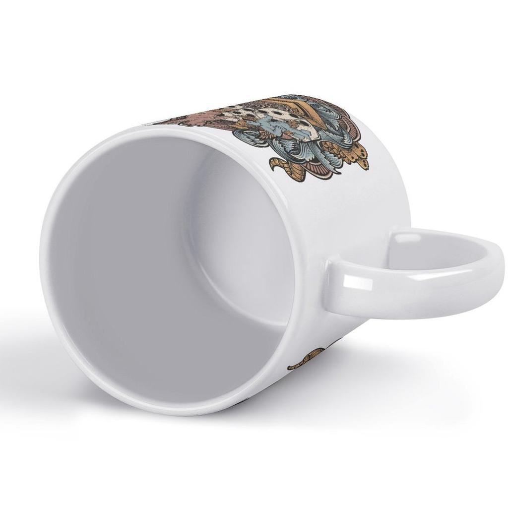 11oz White Ceramic Cup with Smooth Surface and Printed Sides, Heat-Resistant for Everyday Tea, Cocoa and Coffee Break