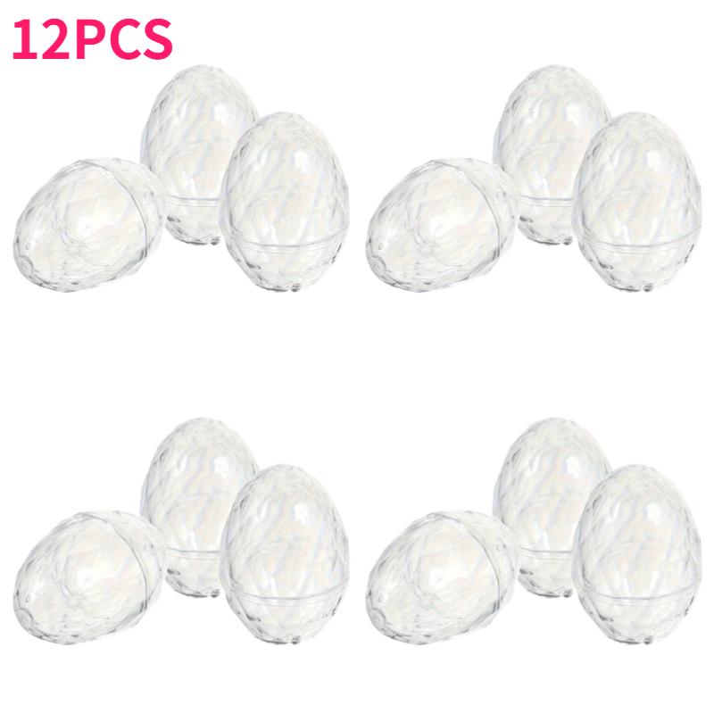 

12pcs Transparent Plastic Easter Eggs Fillable Decorations for Easter Home Decor Wedding Birthday Display Candy Party Decoration