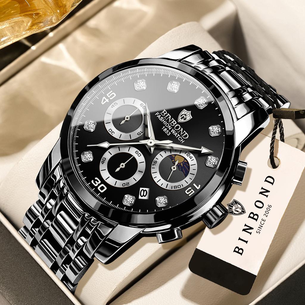 BINBOND Chronograph Automatisches Datum Luxus Quarzuhren Für Männer Leuchtend Präzise Wasserdicht Langlebig Herrenuhr Lässig Reloj