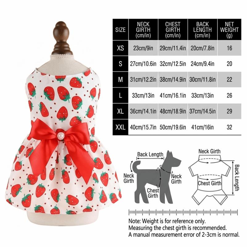 Eye-catching Breathable Dog Dress Thin Strawberry Printed Pet Skirt Red Tone Lightweight Cat Apparel Daily Wear