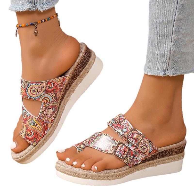 Large Size Summer New Slope Heel Cool Slippers Women's Fashion Color Matching Set Toe Platform Sandals