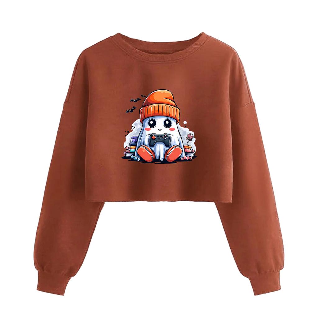 Women's Fashion Halloween Printed Navel-Exposed Long Sleeve Pullover Sweatshirt
