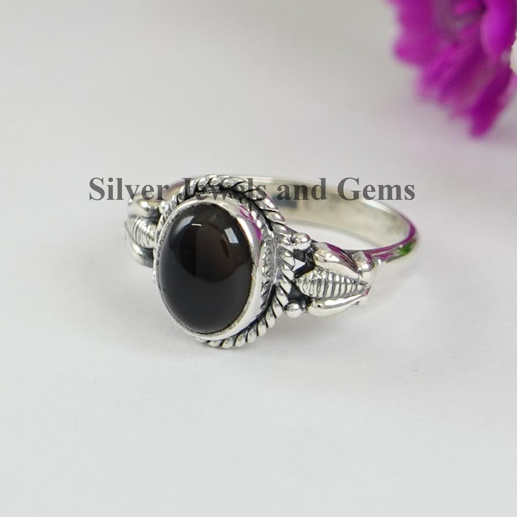 Black Onyx Sterling Silver Ring, Honey Bee Design, December Birthstone