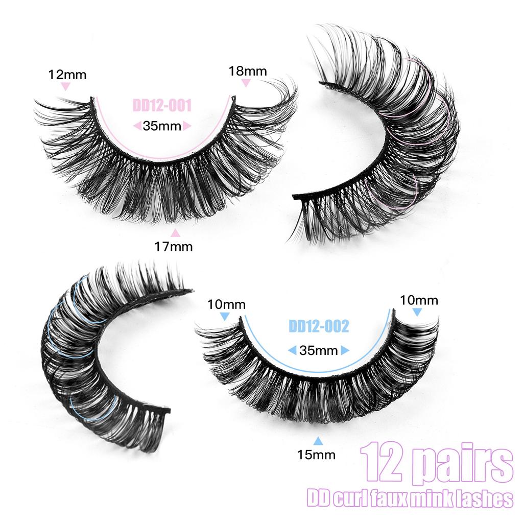 12 Pairs Of Curled False Eyelashes, Natural Chemical Fiber Eyelashes, Thick Simulated Eyelashes