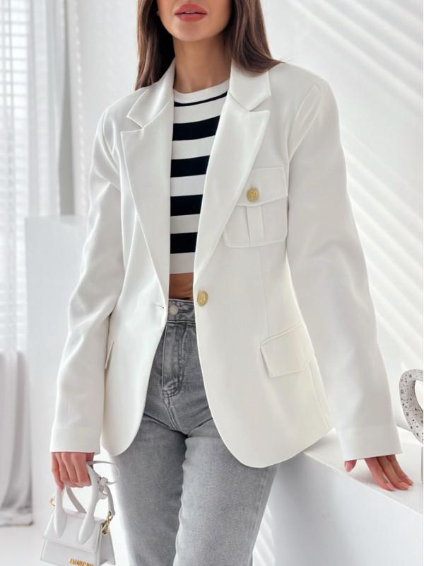 

European & American Women s Fashion Double-Breasted Solid Color Blazer Jacket, 2024 Autumn/Winter Collection. 2X Large білий