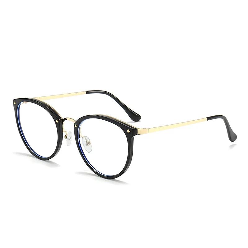 Retro Rivet Round Glasses Creative Artistic Anti Blue Light Flat Glasses for Women Men Decorative Eyewear