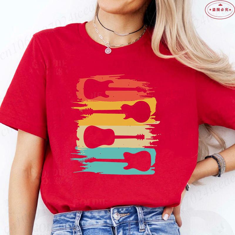 Aesthetic T-shirt Women Clothing Fashion Guitar Graphic Y2k Tops Harajuku Comfortable O Neck Short Sleeve Female Tees Shirt