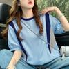 ZANZEA Women Casual Round Neck Stripe Print Loose Short Sleeve Blouse