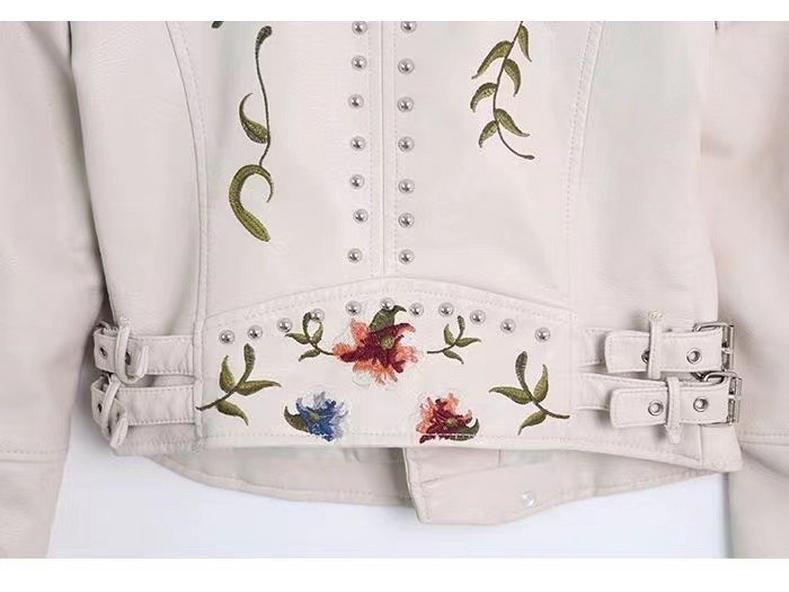 2023 Spring European & American Chic Embroidered Rivet Women's PU Leather Jacket