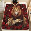 1PC Red Rose Animals Print Flannel Blanket, High Quality All Seasons, Home Decor, Warmth and Comfort, Perfect for Christmas Gifts