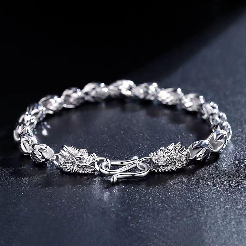 Papas Dragon Head Men s Bracelet Men s Silver Jewelry Men s Dragon Bone Foot Silver Bracelet Men s Light Luxury High End Jewelry 18cm