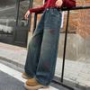 Girls' Spring/Fall Straight-Leg Jeans Oversized Wide-Leg Pants for Older Children