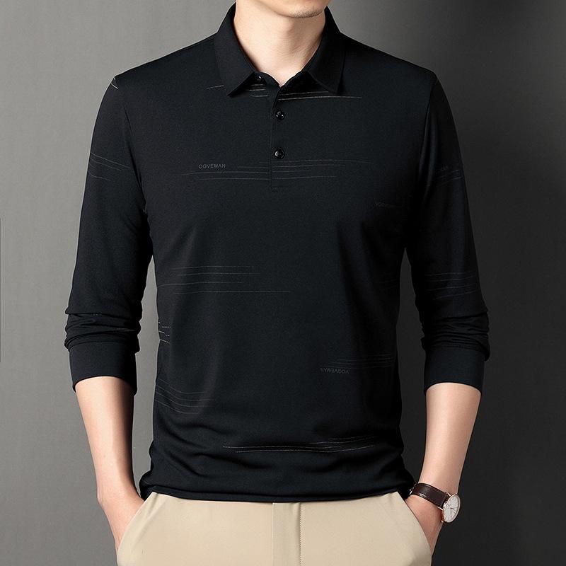 New Dad Wear Men's Lead Long-Sleeved T-shirt Men's Real Pocket Top Striped Men's Polo Shirt with Pockets