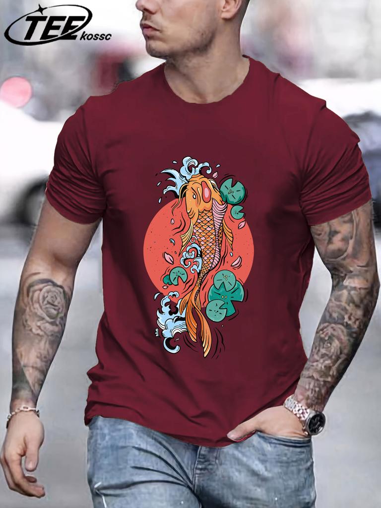 Harajuku Japan Tokyo Koi Printing TShirt Men Oversize Cotton T Shirts Trendy Retro Tops Casual AllMatch Unisex Short Sleeve