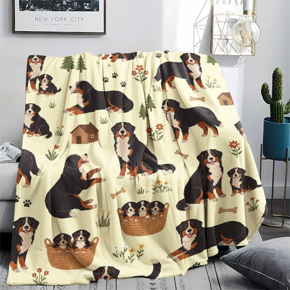 1PC Cute Dog Print Flannel Blanket, High Quality All Seasons, Home Decor, Warmth and Comfort, Perfect for Christmas Gifts