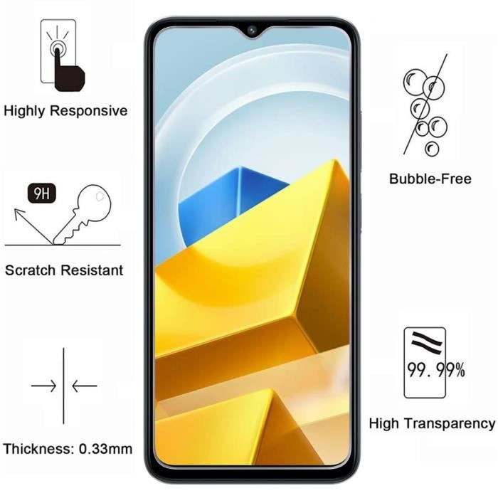 Film de protection - Phonillico® - Xiaomi Poco M5 4G - Pack de 2 - Verre trempé - Résistant aux rayures