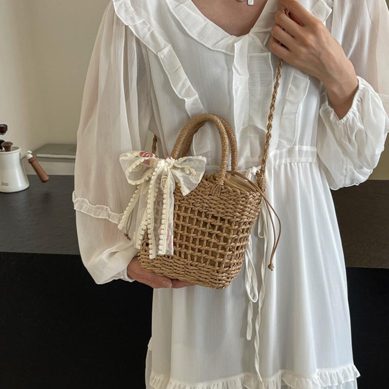 Dámské malé kabelky Ratanová crossbody kabelka Bohemia Letní plážový design s mašlí Slámová kabelka Dámská módní taška přes rameno Messenger Peněženka