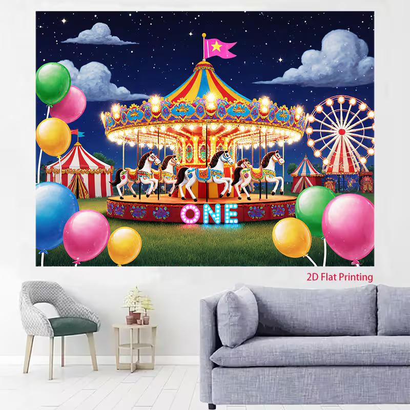2D Kids Event Background Cloth Carnival Ferris Wheel Banner for Decor