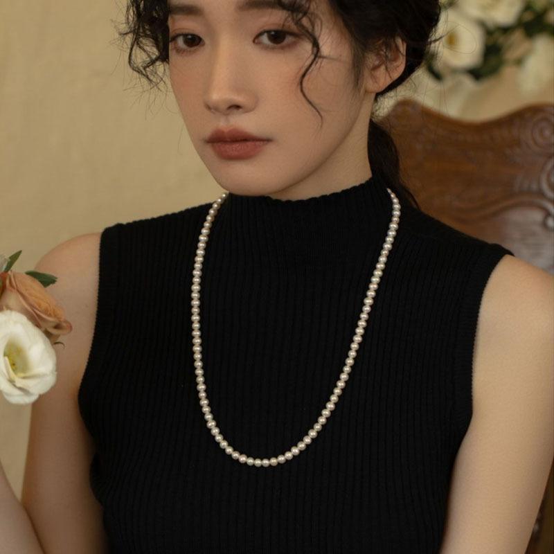 Women s Summer Versatile Long Collarbone Necklace Bead style 6mm pearl