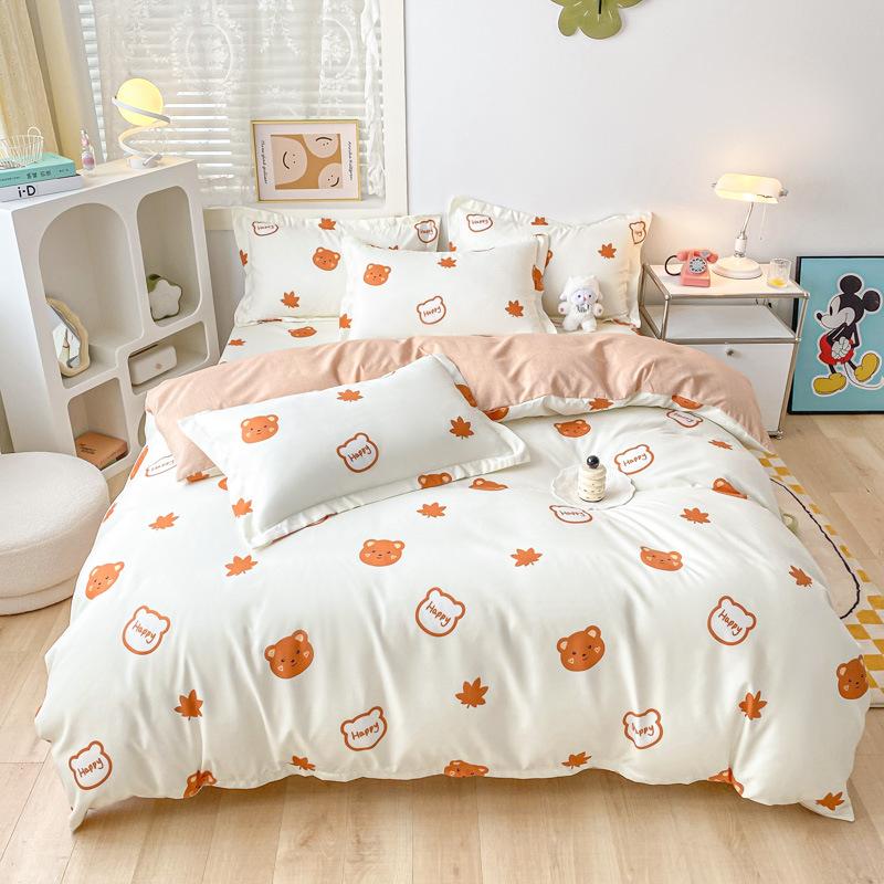 Rüzgar Çift Büyü Bitki Çiçek Kalınlaştırılmış Taşlama Dört Parça Set, Küçük Taze Öğrenci Üç Parça Nevresim Takımı