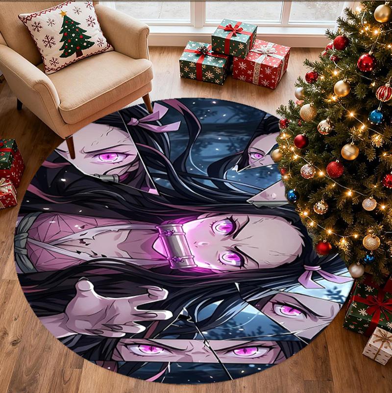 Demon Slayer Pattern Round Rug, Indoor/Outdoor Mat, for Picnic, Gameroom, Bedroom, Office, Living Room, Home Decor Carpet, Birthday Gift