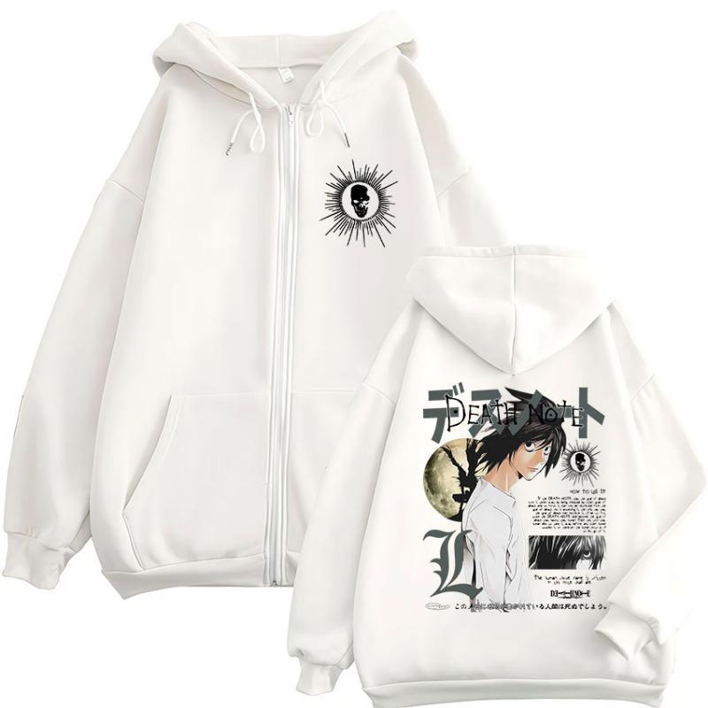Anime Giapponese Death Note L·Lawliet Felpe con Zip Uomo Donna Abbigliamento Moda Hip Hop Felpe con Cappuccio Zip Up Giubbotti Cappotti