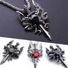 Vintage Dragon Amulet Necklace Double Dragon Sword Crucifix Crystal Pendant Punk Animal Dragon Jewelry Gift for Men Boys